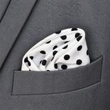 Snow White Base Polka pocket square — close-up wearing detail.