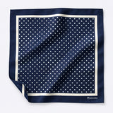 Starry Blue Night Polka Dots pocket square — unfolded studio detail.