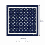 Starry Blue Night Polka Dots pocket square — size guide.
