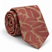 Terracotta Leaf Silhouette Silk Tie — Main coiled product layout