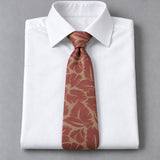 Terracotta Leaf Silhouette Silk Tie — White shirt product flatlay