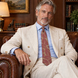 Terracotta Leaf Silhouette Silk Tie — Ivory jacket lifestyle