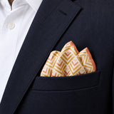 Textura Art pocket square — navy jacket · alternate fold.