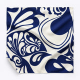 The Blue Chronicles pocket square — unfolded studio detail.