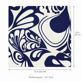The Blue Chronicles pocket square — size guide.