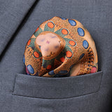 The Colour Trip pocket square — close-up wearing detail.