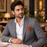 The Fiery Garden pocket square — restaurant lifestyle.