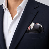 The Grey Garden pocket square — navy jacket · wearing detail.