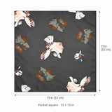 The Grey Garden pocket square — size guide.