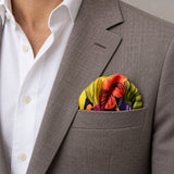 The Mighty Blue Jungle pocket square — light jacket · wearing detail.