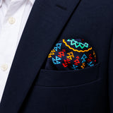 Truck Art Ethnic pocket square — navy jacket · alternate fold.