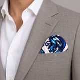 Turkish Floral pocket square — light jacket · wearing detail.
