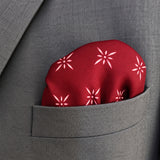 Twinkle Maroon pocket square — close-up wearing detail.