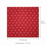 Twinkle Maroon pocket square — size guide.