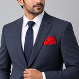 Valentine Red pocket square — formal model · navy and tie.
