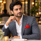 Valentine Red pocket square — restaurant lifestyle.