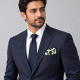 White & Green Stripes pocket square — formal model · navy and tie.