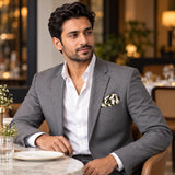 White & Green Stripes pocket square — restaurant lifestyle.