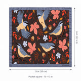 Winter Birds and Autumn Leaves pocket square — size guide.