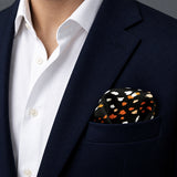 Winter Black Pattern pocket square — navy jacket · wearing detail.