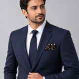 Winter Black Pattern pocket square — formal model · navy and tie.